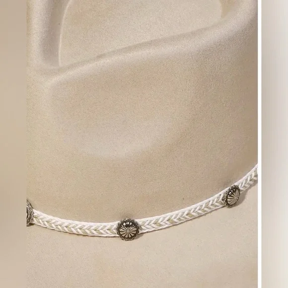 NWT Boho Festival Wide Brim Fedora Vegan Suede Concho Braided Tassel Belted Hat - Picture 3 of 3